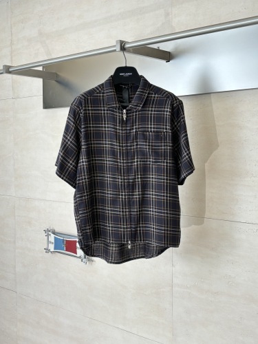 Chrome Hearts Fashion Plaid Sword Zipper Casual Versatile Short Sleeve Shirt
