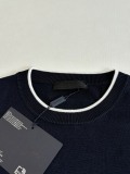 Prada Fashion Versatile Embroidered Logo Tibetan Blue Splicing White Edge Knitted Short Sleeve