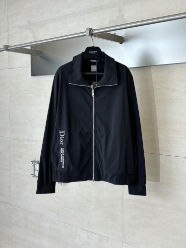 Dior Classic Embroidered Logo Stand up Collar Zipper Jacket Nylon Jacket