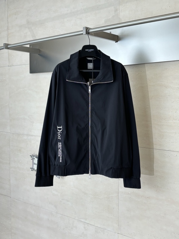 Dior Classic Embroidered Logo Stand up Collar Zipper Jacket Nylon Jacket