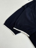 Prada Fashion Versatile Embroidered Logo Tibetan Blue Splicing White Edge Knitted Short Sleeve
