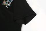 Dior Fashion Embroidered Flower Logo Round Neck T-shirt Couple Casual Loose Short Sleeve
