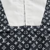 Louis Vuitton Fashion Full Logo Color blocked Stand up Collar Zipper Coat Set