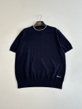 Prada Fashion Versatile Embroidered Logo Tibetan Blue Splicing White Edge Knitted Short Sleeve