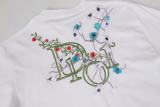 Dior Fashion Embroidered Flower Logo Round Neck T-shirt Couple Casual Loose Short Sleeve