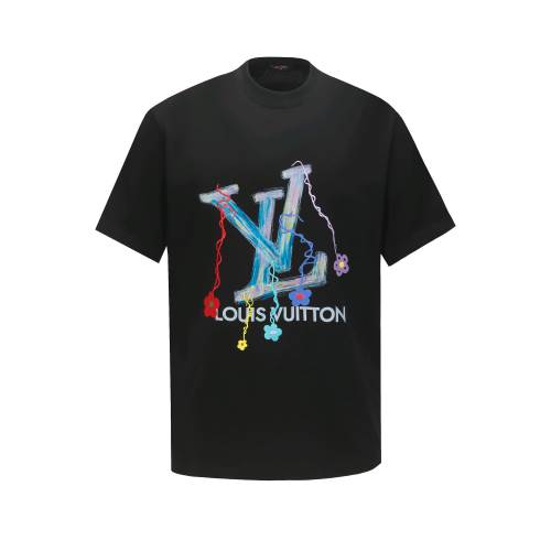 Louis Vuitton Fashion 3D Embroidered Round Neck T-shirt Couple Casual Loose Short Sleeve