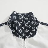 Louis Vuitton Fashion Full Logo Color blocked Stand up Collar Zipper Coat Set