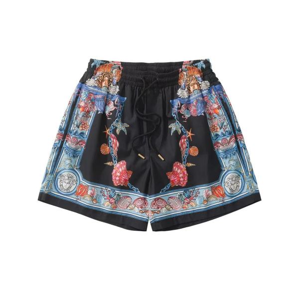 Versace Fashion Versatile Printed Beach Pants Couple Drawstring Zipper Pocket Shorts