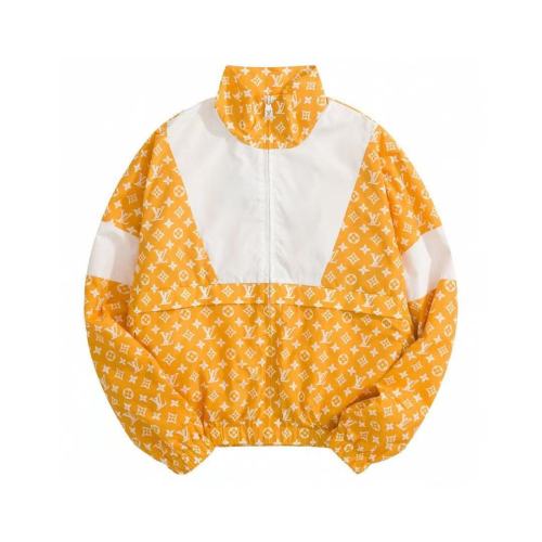 Louis Vuitton Fashion Full Logo Color blocked Stand up Collar Zipper Coat Set