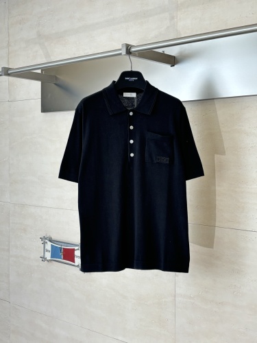 Dior Fashion Versatile Embroidered Logo Four Button Knitted Short Sleeve Polo Shirt