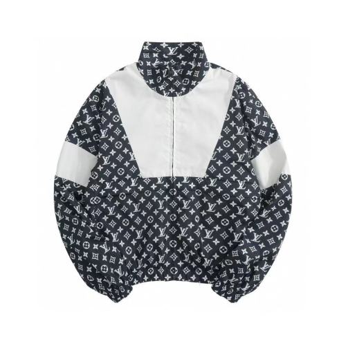 Louis Vuitton Fashion Full Logo Color blocked Stand up Collar Zipper Coat Set