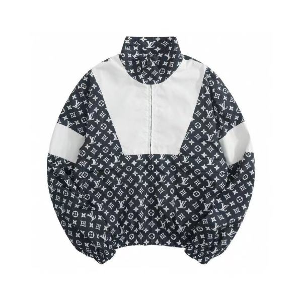 Louis Vuitton Fashion Full Logo Color blocked Stand up Collar Zipper Coat Set