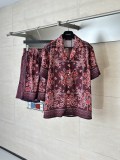Gucci Fashion Red Poppy Flower Cuban Collar Full Print Short Sleeve Shirt Set