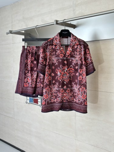 Gucci Fashion Red Poppy Flower Cuban Collar Full Print Short Sleeve Shirt Set