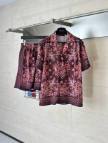 Gucci Fashion Red Poppy Flower Cuban Collar Full Print Short Sleeve Shirt Set Gucci Fashion Red Poppy Flower Cuban Collar Full Print Short Sleeve Shirt Set