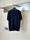 Prada Fashion Versatile Embroidered Logo Tibetan Blue Splicing White Edge Knitted Short Sleeve