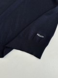 Prada Fashion Versatile Embroidered Logo Tibetan Blue Splicing White Edge Knitted Short Sleeve