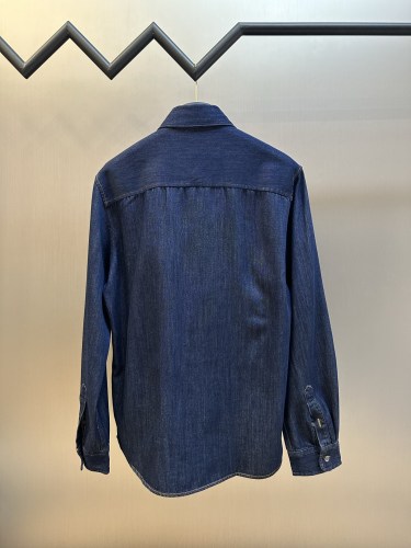 Ami Paris Classic Casual Versatile Embroidered Long Sleeve Denim Shirt
