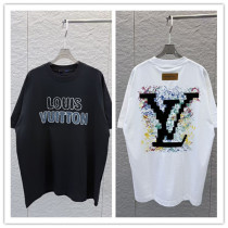Louis Vuitton Classic Embroidered Logo Round Neck T-shirt Unisex Versatile Loose Short Sleeve Louis Vuitton Classic Embroidered Logo Round Neck T-shirt Unisex Versatile Loose Short Sleeve