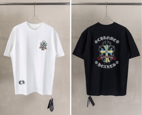Chrome Hearts Fashion Embroidered Round Neck T-shirt Couple Casual Versatile Short Sleeve