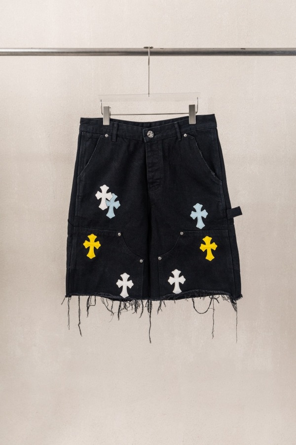 Chrome Hearts Fashion Leather Cross Casual Versatile Denim Shorts