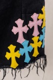 Chrome Hearts Fashion Leather Cross Casual Versatile Denim Shorts