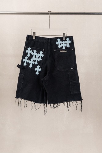 Chrome Hearts Fashion Leather Cross Casual Versatile Denim Shorts