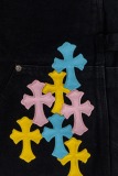 Chrome Hearts Fashion Leather Cross Casual Versatile Denim Shorts