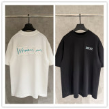Dior Fashion Patchwork Embroidered Short Sleeve Couple Loose Casual T-shirt