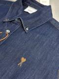 Ami Paris Classic Casual Versatile Embroidered Long Sleeve Denim Shirt