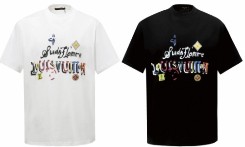 Louis Vuitton Fashion Embroidered T-shirt Unisex Versatile Loose Short Sleeve