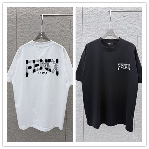 Fendi Fashion Embroidery Logo T-shirt Unisex Versatile Loose Short Sleeve
