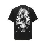 Chrome Hearts Fashion Sanskrit Cross Print T-shirt Unisex Versatile Loose Short Sleeve