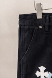 Chrome Hearts Fashion Leather Cross Casual Versatile Denim Shorts