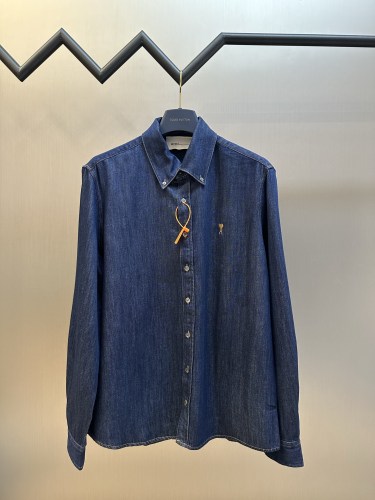 Ami Paris Classic Casual Versatile Embroidered Long Sleeve Denim Shirt