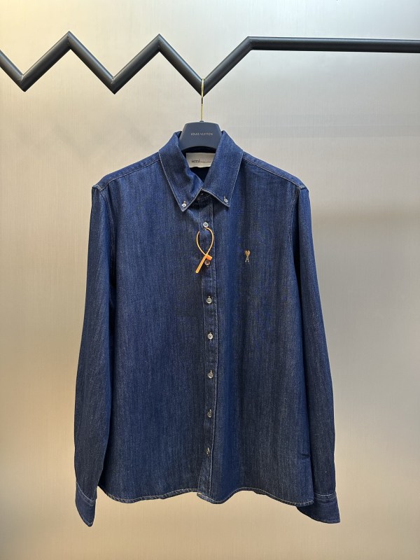 Ami Paris Classic Casual Versatile Embroidered Long Sleeve Denim Shirt