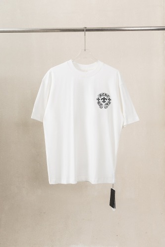 Chrome Hearts Fashion Embroidered Sanskrit Cross T-shirt Couple Casual Loose Short Sleeve