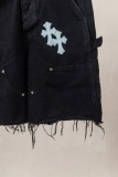 Chrome Hearts Fashion Leather Cross Casual Versatile Denim Shorts