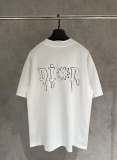 Dior Classic Heavy Embroidered Round Neck Short Sleeve Couple Loose Casual T-shirt