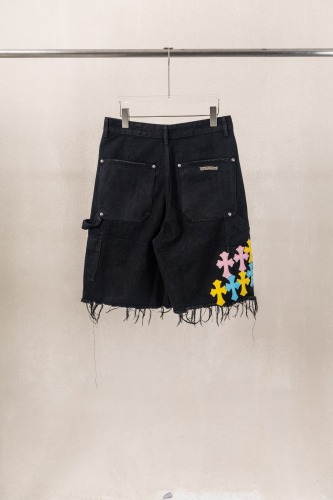 Chrome Hearts Fashion Leather Cross Casual Versatile Denim Shorts