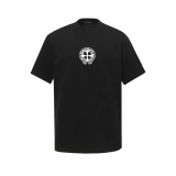 Chrome Hearts Fashion Sanskrit Cross Print T-shirt Unisex Versatile Loose Short Sleeve