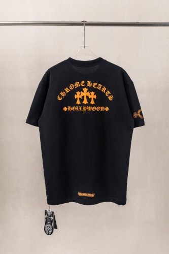 Chrome Hearts Fashion Foam Sanskrit Cross Print T-shirt Couple Casual Loose Short Sleeve