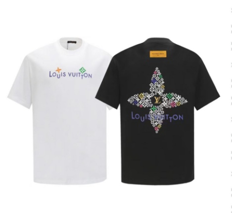 Louis Vuitton Fashion Embroidered Logo Round Neck T-shirt Couple Casual Versatile Short Sleeve