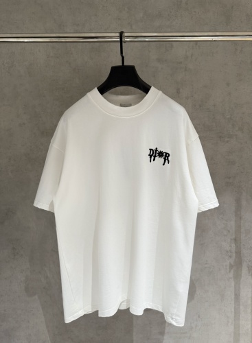 Dior Classic Heavy Embroidered Round Neck Short Sleeve Couple Loose Casual T-shirt