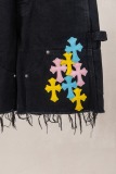 Chrome Hearts Fashion Leather Cross Casual Versatile Denim Shorts