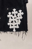 Chrome Hearts Fashion Leather Cross Casual Versatile Denim Shorts