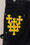 Chrome Hearts Fashion Leather Cross Casual Versatile Denim Shorts
