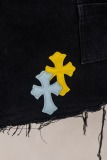 Chrome Hearts Fashion Leather Cross Casual Versatile Denim Shorts