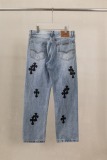 Chrome Hearts New Unisex Classic Leather Cross Casual Washed Jeans