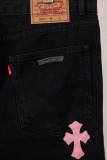 Chrome Hearts Unisex Classic Versatile Leather Cross Casual Jeans